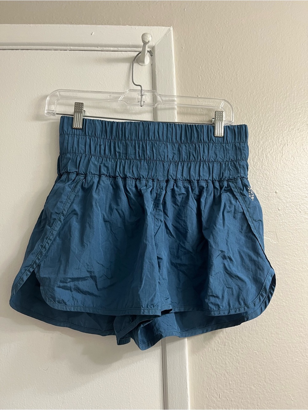 Free People Teal Athletic Smocked-Waist Shorts